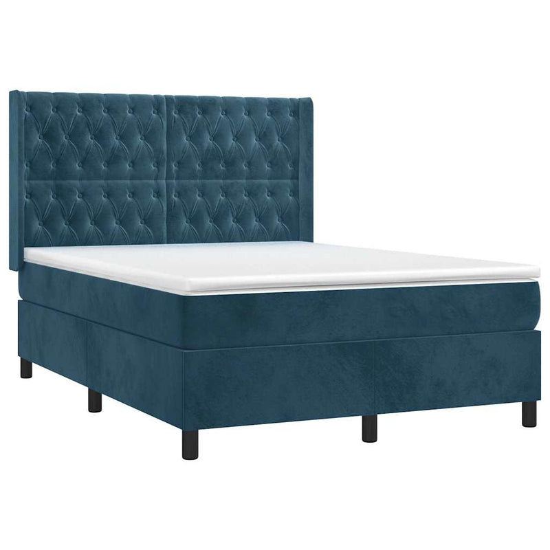 Pat box spring cu saltea, albastru închis, 140x200 cm, catifea