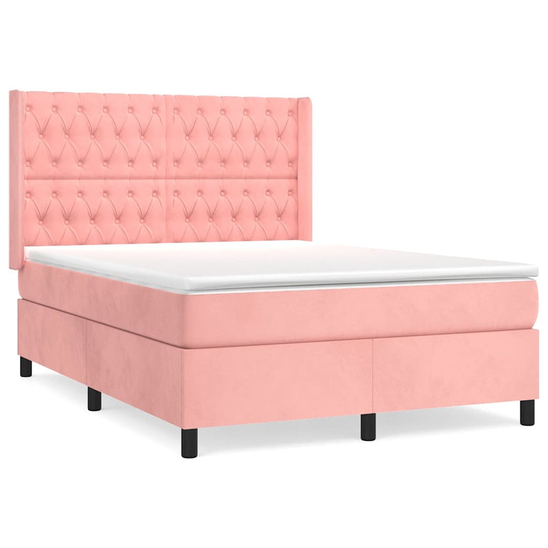 Pat box spring cu saltea, roz, 140x200 cm, catifea