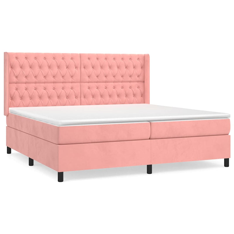 Pat box spring cu saltea, roz, 200x200 cm, catifea
