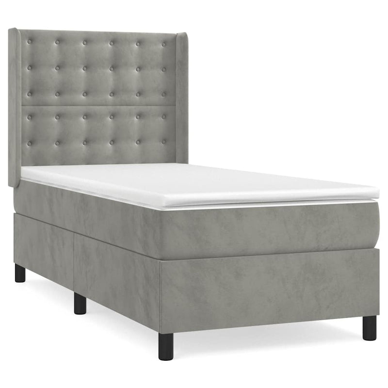 Pat continental cu saltea, gri deschis, 80x200 cm, catifea