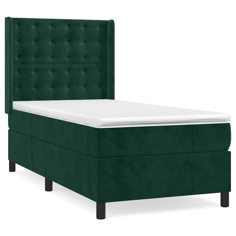 Pat box spring cu saltea, verde închis, 90x200 cm, catifea