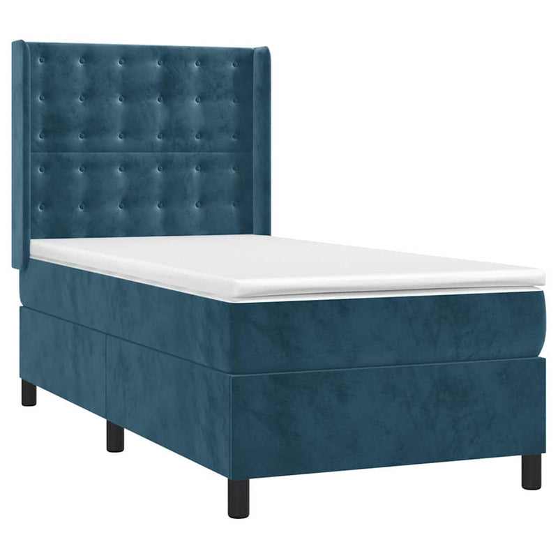 Pat box spring cu saltea, albastru închis, 100x200 cm, catifea