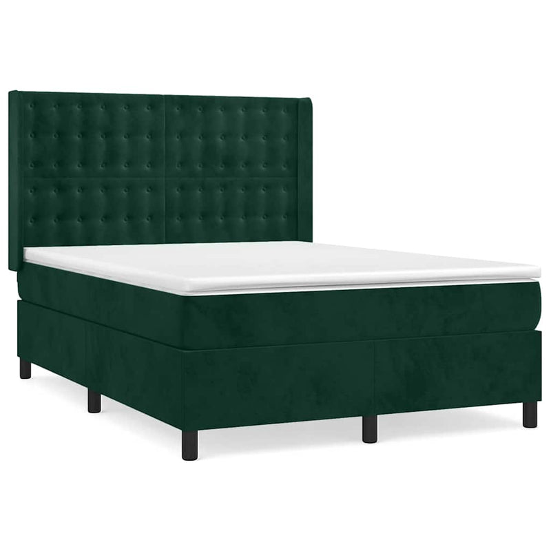 Pat box spring cu saltea, verde închis, 140x190 cm, catifea