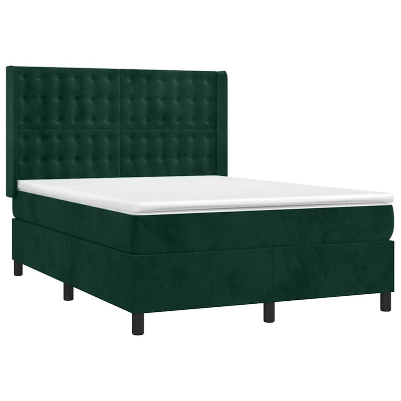 Pat box spring cu saltea, verde închis, 140x190 cm, catifea