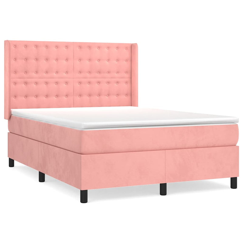 Pat box spring cu saltea, roz, 140x200 cm, catifea