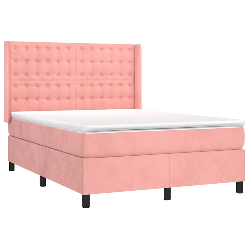 Pat box spring cu saltea, roz, 140x200 cm, catifea