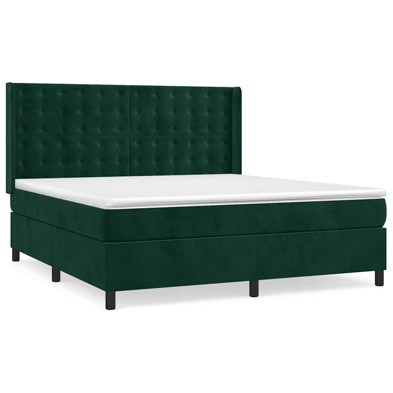 Pat box spring cu saltea, verde închis, 160x200 cm, catifea