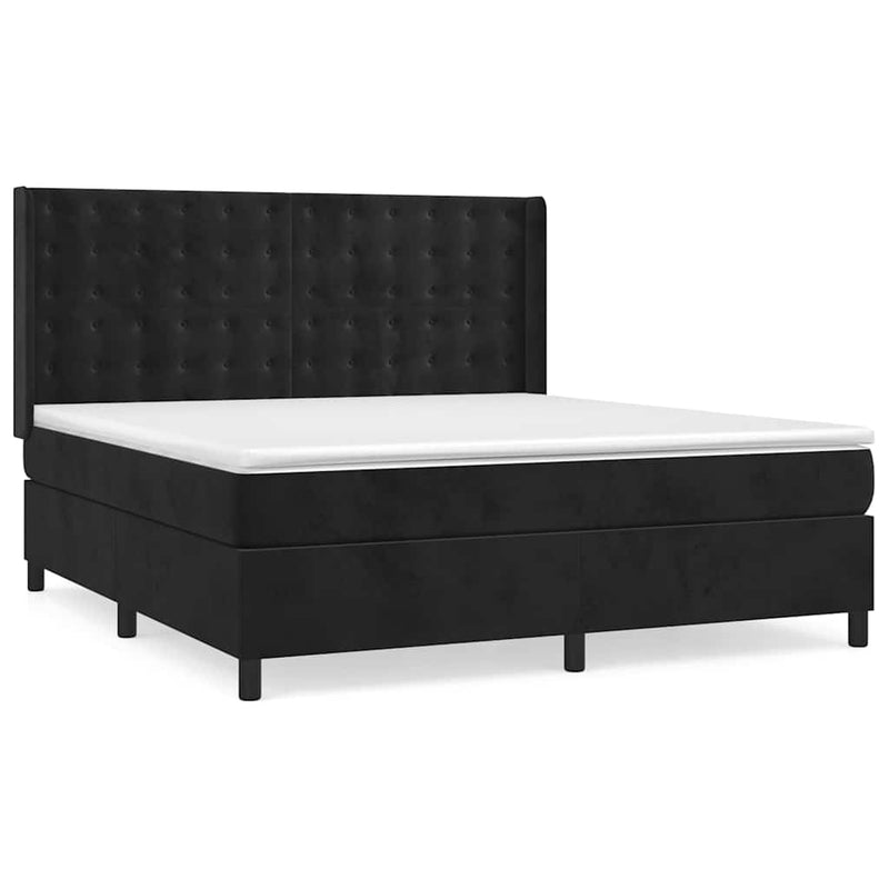 Pat box spring cu saltea, negru, 180x200 cm, catifea