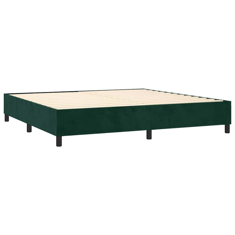 Pat box spring cu saltea, verde închis, 200x200 cm, catifea