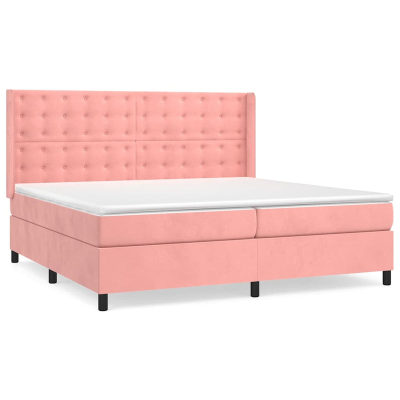 Pat box spring cu saltea, roz, 200x200 cm, catifea