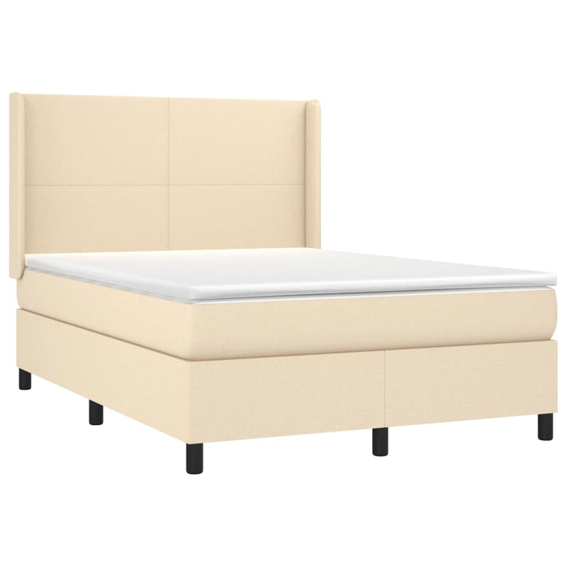 Pat cu arcuri, saltea și LED, crem, 140x190 cm, textil