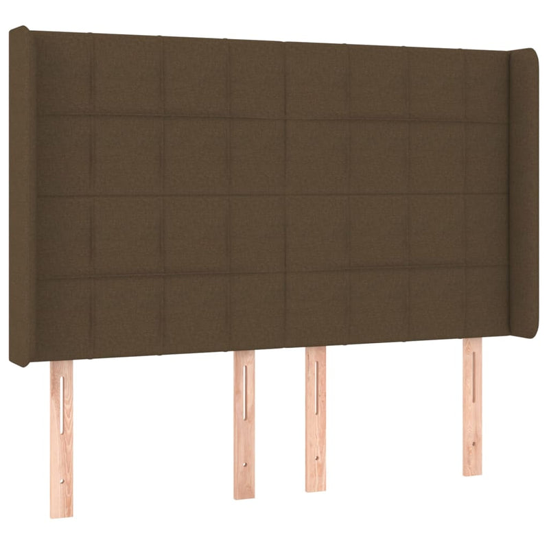 Pat cu arcuri, saltea și LED, maro închis, 140x190 cm, textil