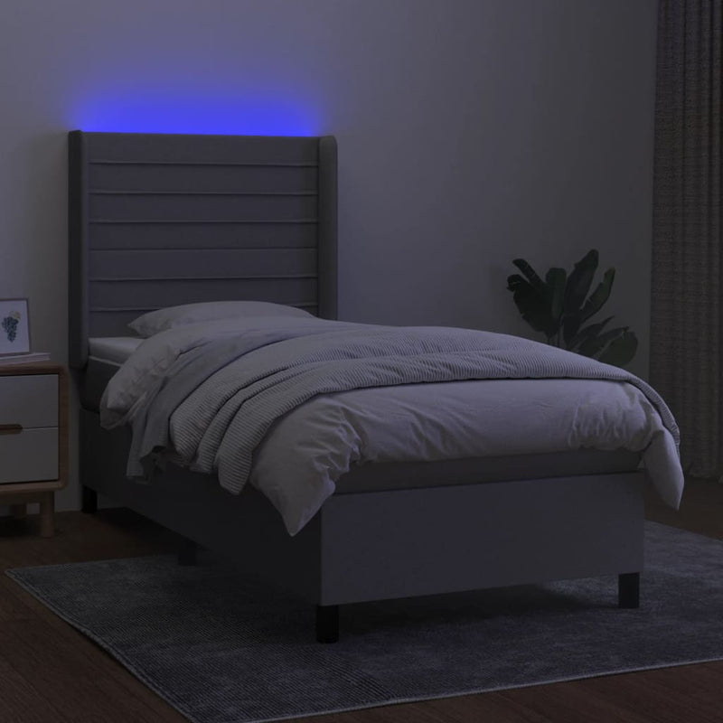 Pat cu arcuri, saltea și LED, gri deschis, 80x200 cm, textil