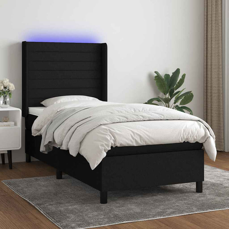 Pat cu arcuri, saltea și LED, negru, 80x200 cm, textil