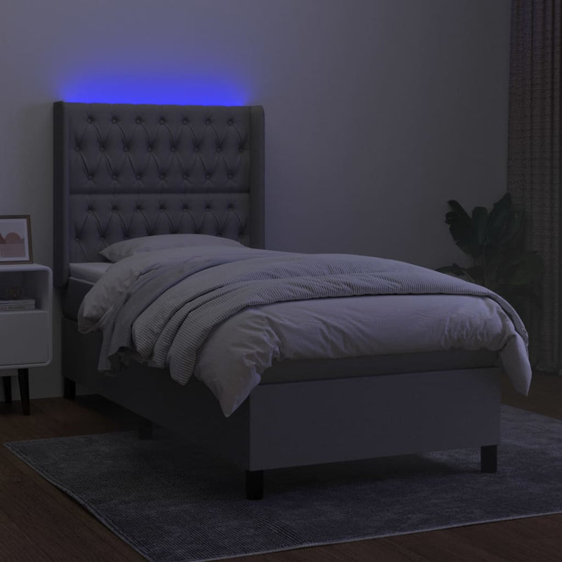 Pat cu arcuri, saltea și LED, gri deschis, 80x200 cm, textil