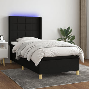 Pat cu arcuri, saltea și LED, negru, 80x200 cm, textil