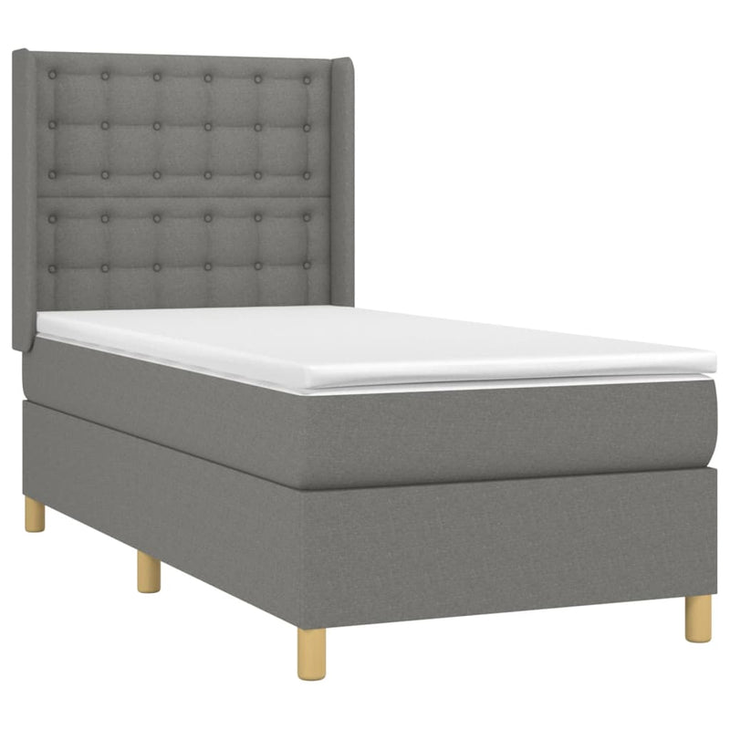 Pat cu arcuri, saltea și LED, gri închis, 90x190 cm, textil