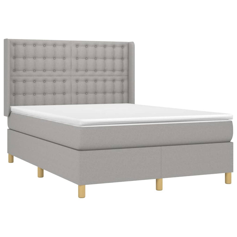 Pat cu arcuri, saltea și LED, gri deschis, 140x190 cm, textil