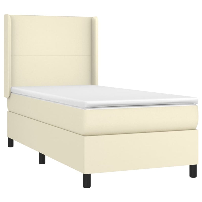 Pat cu arcuri, saltea și LED, crem, 90x200 cm, piele ecologică