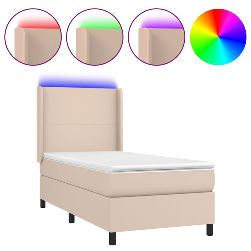 Pat box spring cu saltea, cappuccino, 100x200cm piele ecologică