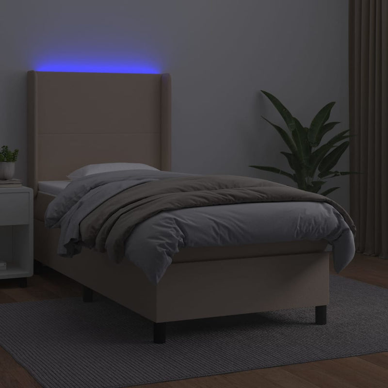 Pat box spring cu saltea, cappuccino, 100x200cm piele ecologică