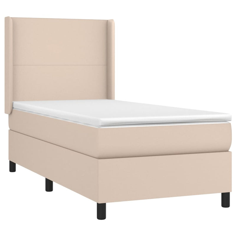 Pat box spring cu saltea, cappuccino, 100x200cm piele ecologică
