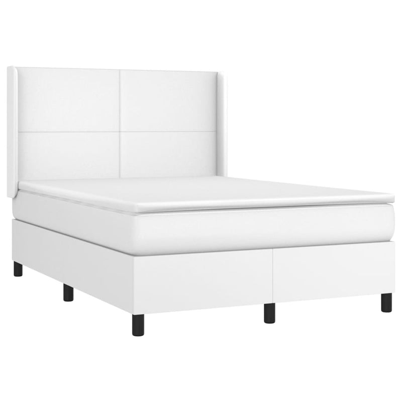 Pat cu arcuri, cu saltea și LED, alb, 140x190 cm, piele eco