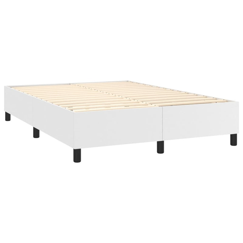 Pat cu arcuri, cu saltea și LED, alb, 140x190 cm, piele eco