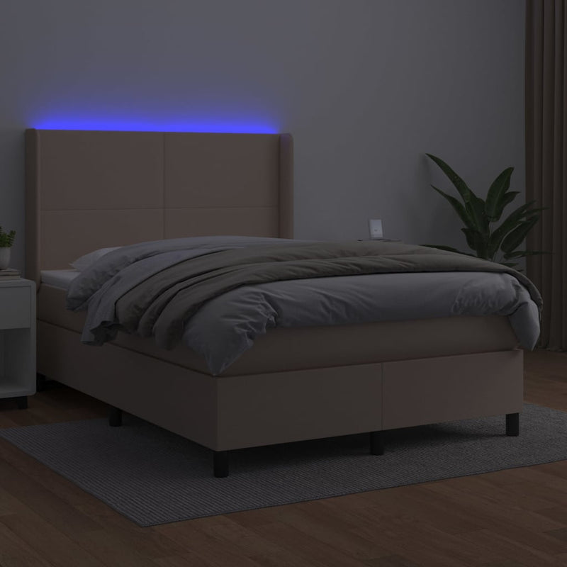 Pat box spring cu saltea, cappuccino, 140x190cm piele ecologică