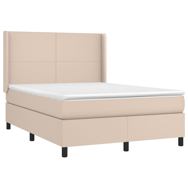 Pat box spring cu saltea, cappuccino, 140x190cm piele ecologică