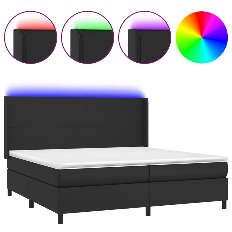 Pat box spring cu saltea, negru, 200x200 cm, piele ecologică