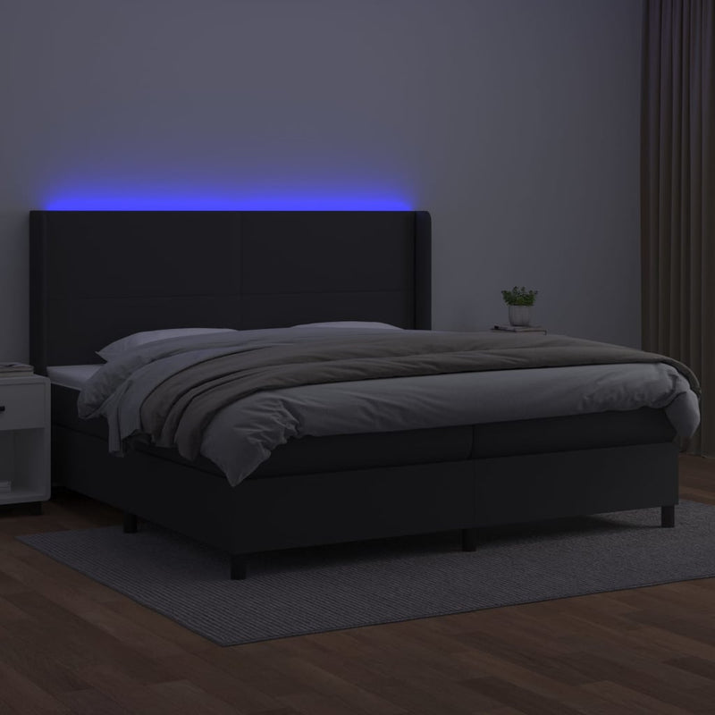Pat box spring cu saltea, negru, 200x200 cm, piele ecologică