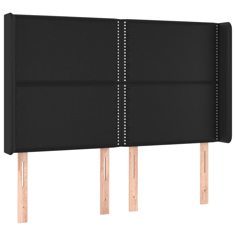 Pat cu arcuri, saltea și LED, negru, 140x200 cm, piele eco