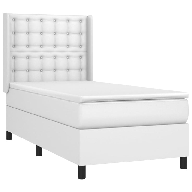 Pat cu arcuri, saltea și LED, alb, 100x200 cm, piele ecologică