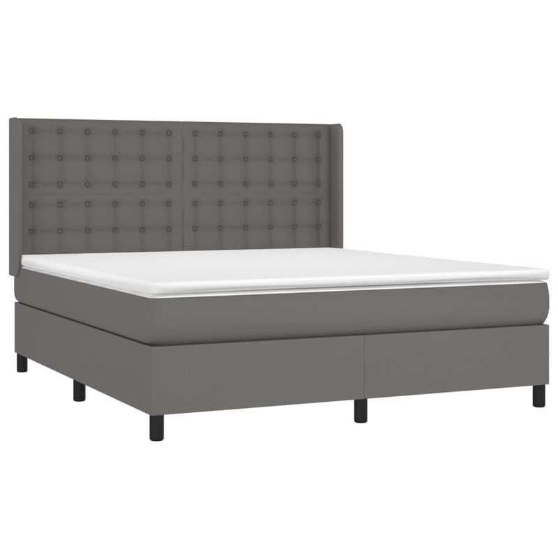 Pat cu arcuri, saltea și LED, gri, 160x200 cm, piele ecologică