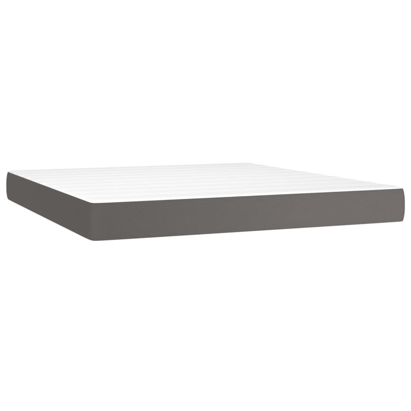 Pat cu arcuri, saltea și LED, gri, 160x200 cm, piele ecologică