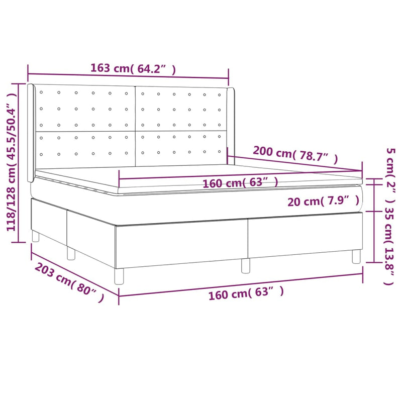 Pat cu arcuri, saltea și LED, gri, 160x200 cm, piele ecologică