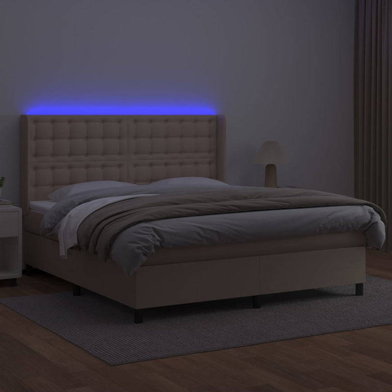 Pat cu arcuri, cu saltea și LED, cappuccino 160x200cm piele eco