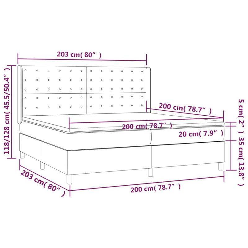 Pat cu arcuri, saltea și LED, crem, 200x200 cm, piele ecologică