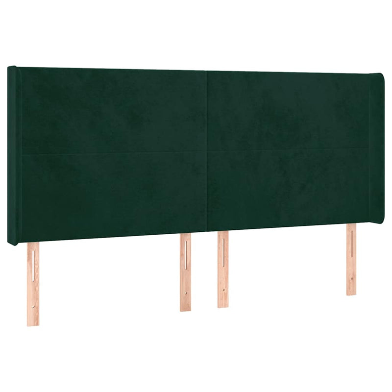 Pat cu arcuri, saltea și LED, verde închis, 160x200 cm, catifea