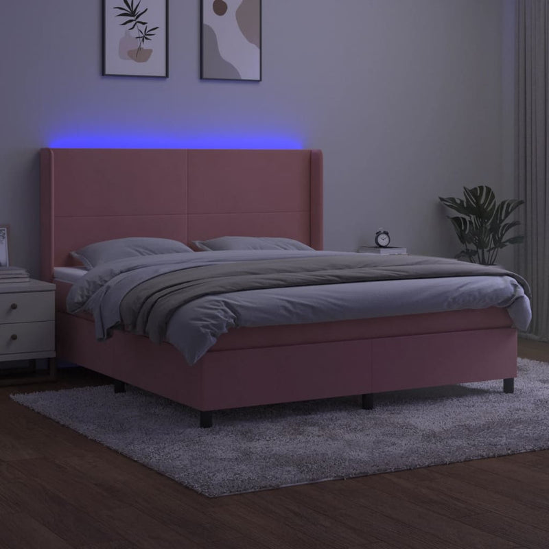 Pat continental cu saltea & LED, roz, 120x200 cm, catifea