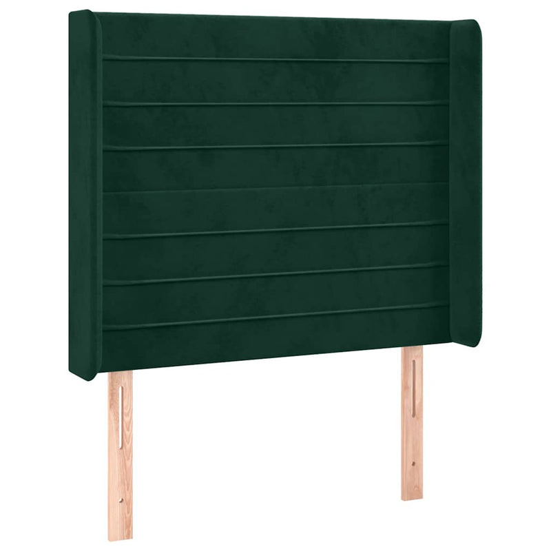 Pat cu arcuri, saltea și LED, verde închis, 100x200 cm, catifea
