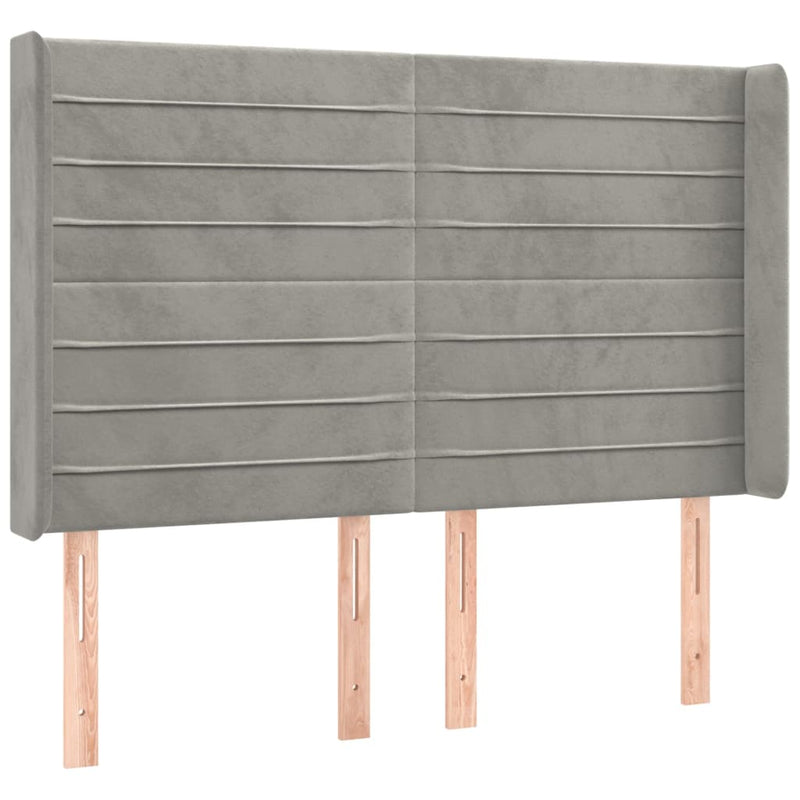 Pat continental cu saltea și LED gri deschis 140x190 cm catifea
