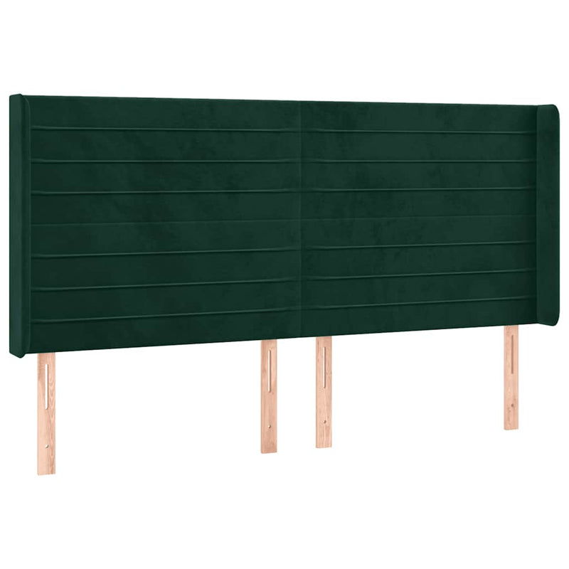 Pat cu arcuri, saltea și LED, verde închis, 200x200 cm, catifea