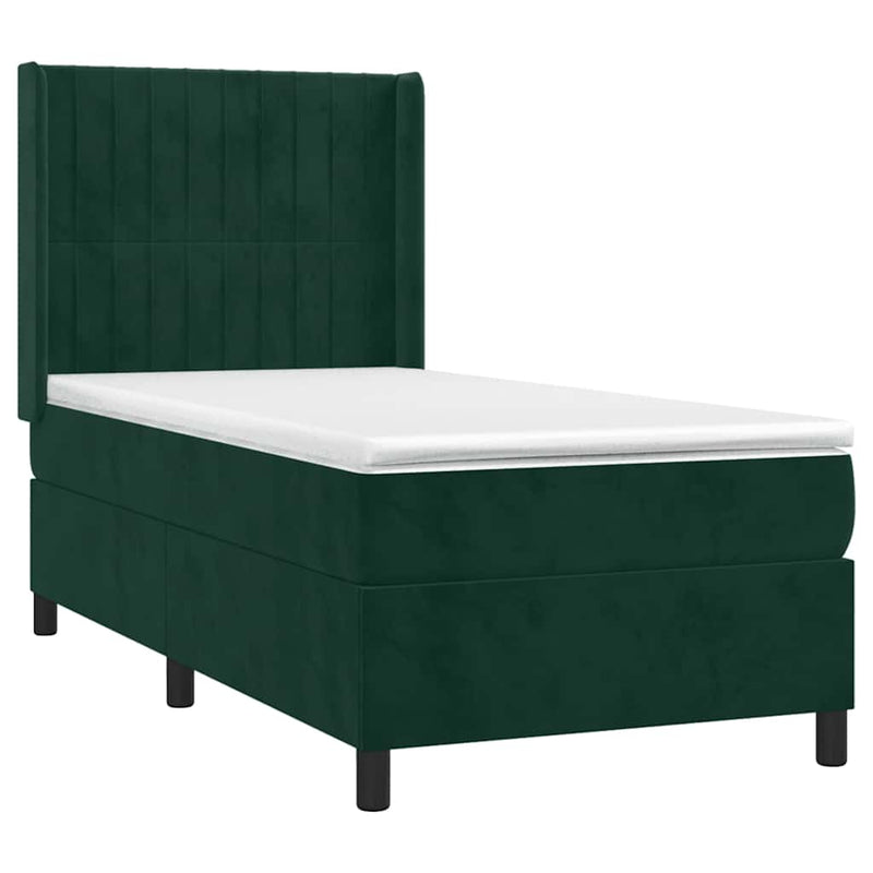 Pat continental cu saltea și LED verde închis 80x200 cm catifea