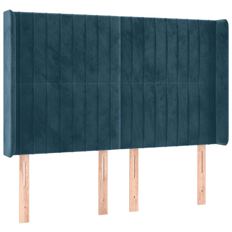 Pat cu arcuri, saltea și LED, bleumarin, 140x190 cm, catifea