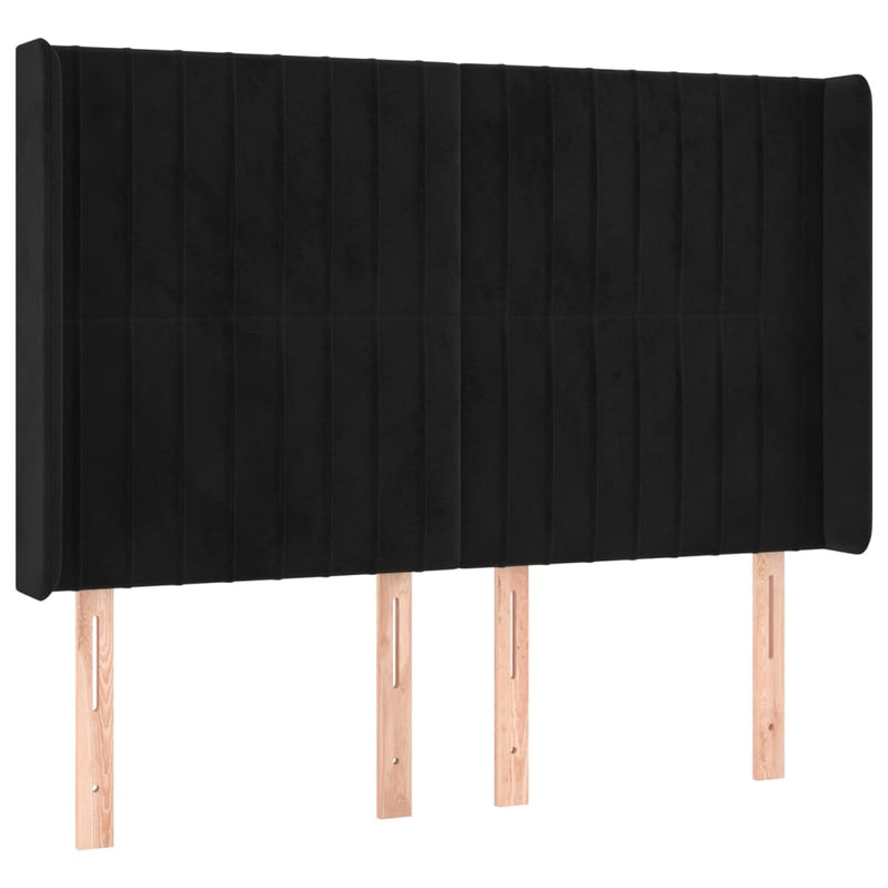 Pat cu arcuri, saltea și LED, negru, 140x200 cm, catifea