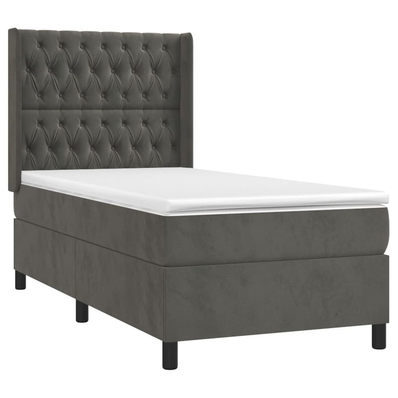 Pat continental cu saltea și LED, gri închis, 80x200 cm catifea