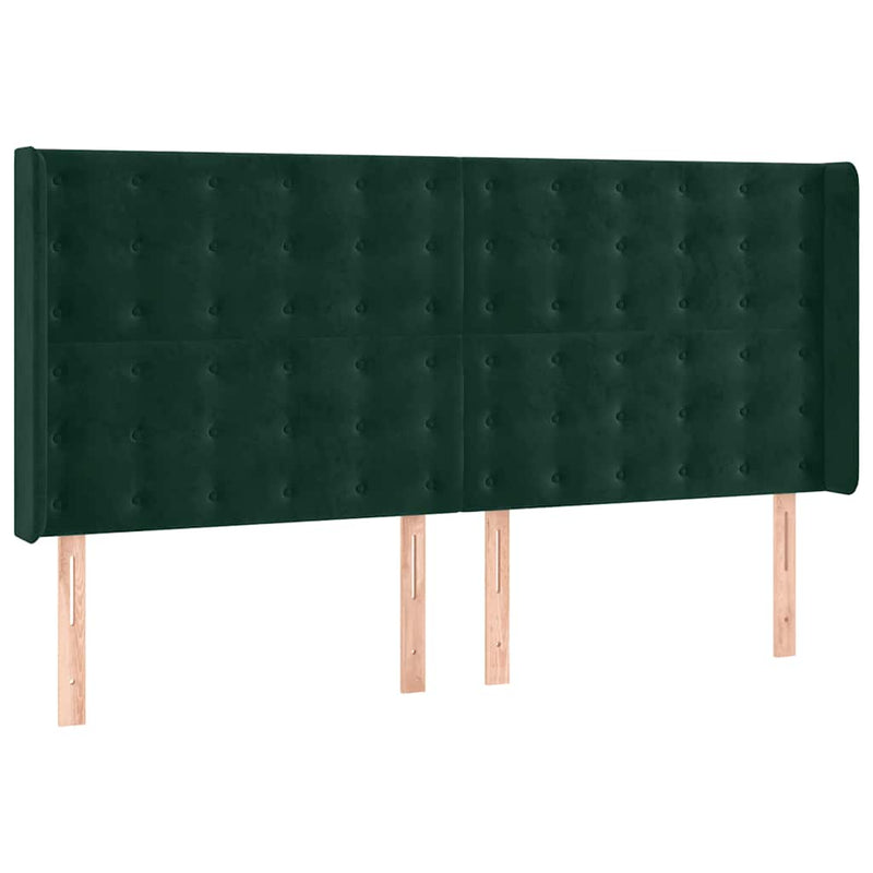 Pat cu arcuri, saltea și LED, verde închis, 200x200 cm, catifea