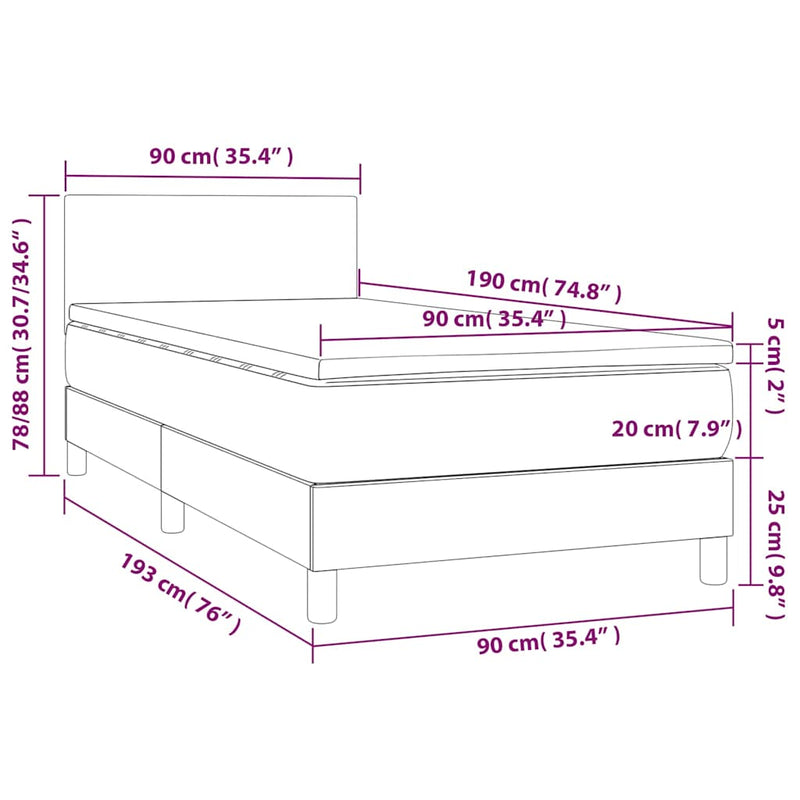 Pat cu arcuri, saltea și LED, crem, 90x190 cm, textil